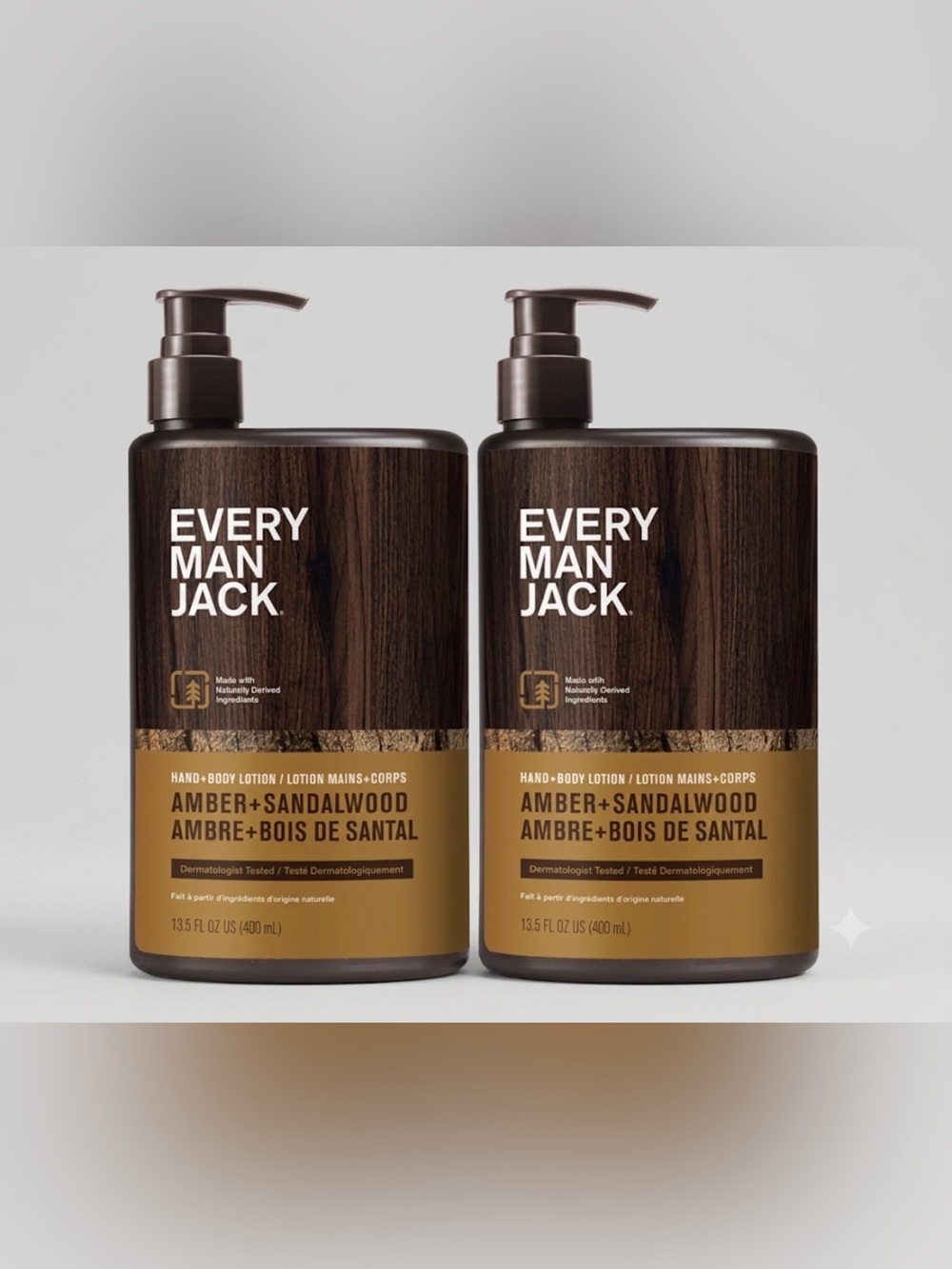 Every Man Jack Amber + Sandalwood Hand & Body Lotion 2-Pack (13.5 oz Each) NEW